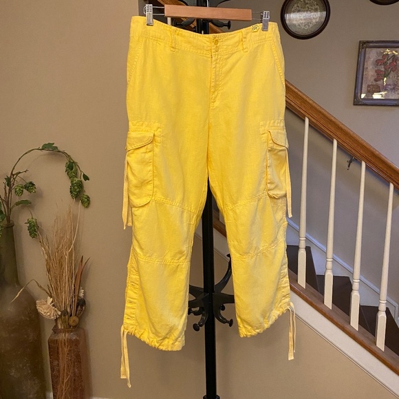 Lauren Ralph Lauren 100% Soft Linen High Rise Cargo Pants Yellow Size 8 - Picture 1 of 14